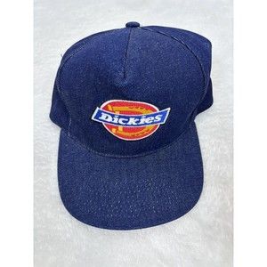 Dickies Spell Out Big Logo Denim Snapback Hat Cap Blue Vintage 90’s Embroidered